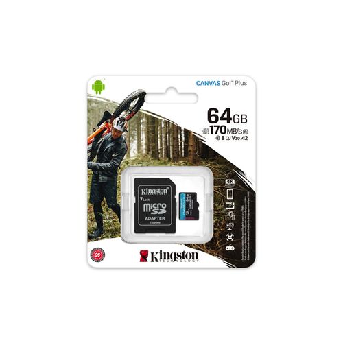 Kingston SDCG3/64GB MicroSD 64GB, Canvas Go! Plus, Class10 UHS-I U3 V30 A2, Read up to 170MB/s, Write up to 70MB/s, for 4K and FullHD video recording, w/SD adapter slika 3