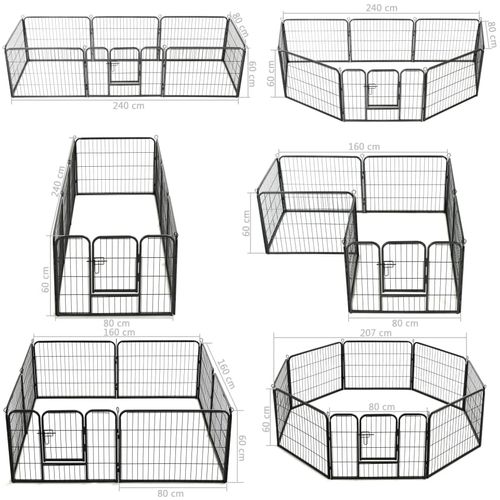 Ograda za pse s 8 ploča od čelika 60 x 80 cm crna slika 17