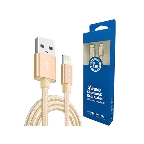 Xwave kabl USB IPHONE 2M 3A,lightning aluminium,upleteni zlatni slika 1