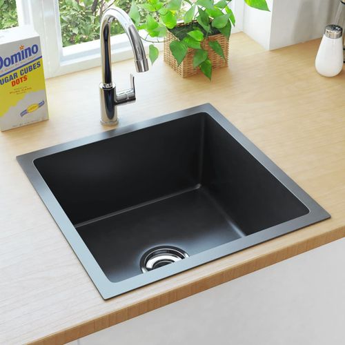 Ručno rađeni kuhinjski sudoper s cjedilom crni nehrđajući čelik slika 1