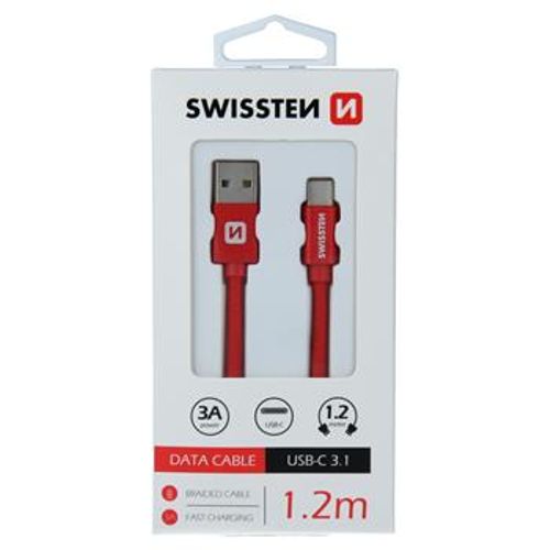 Data kabl tekstil USB na TIP C 1.2m crveni, SWISSTEN slika 1
