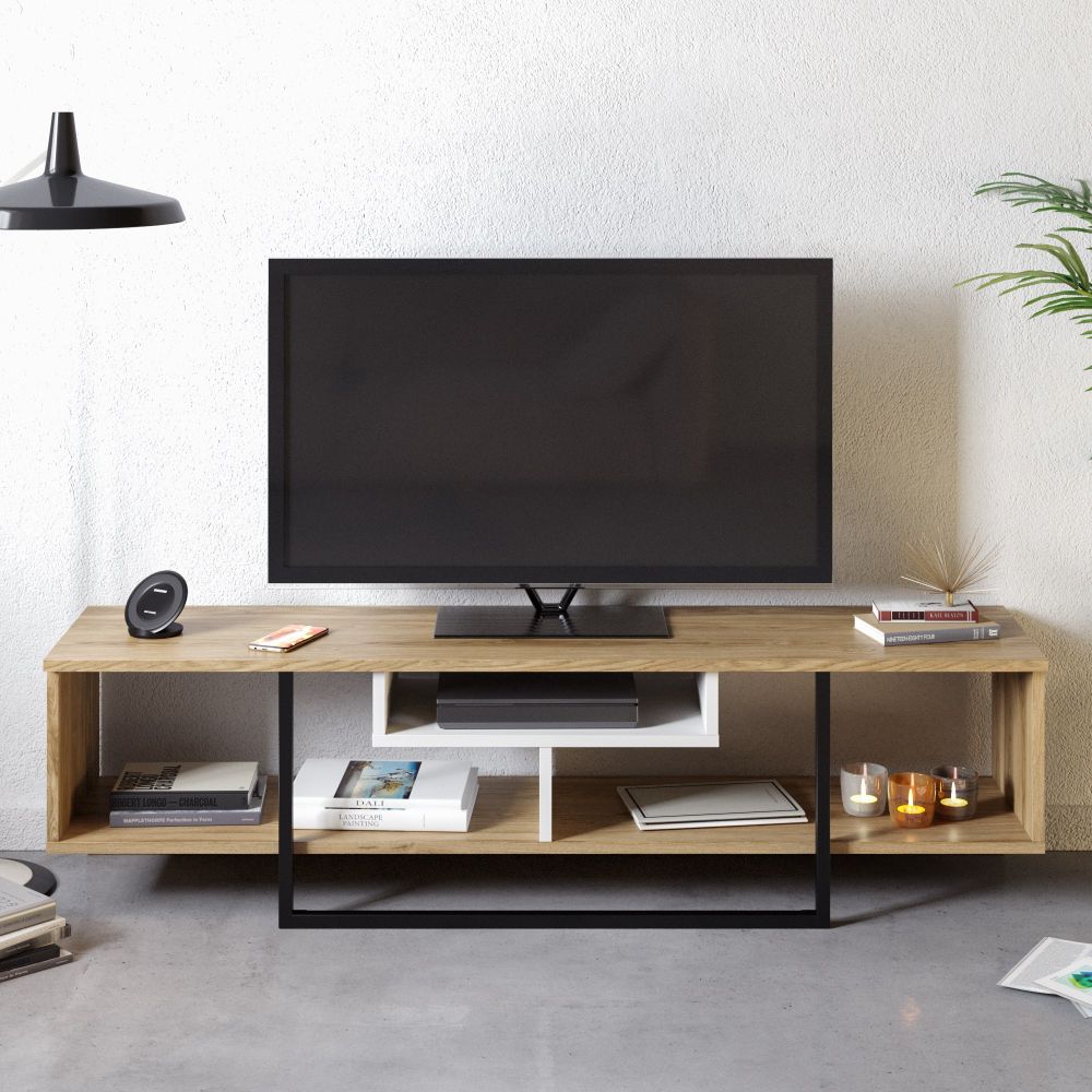 Asal (150) - TV Stalak od Hrasta, Bijeli i Crni slika 2