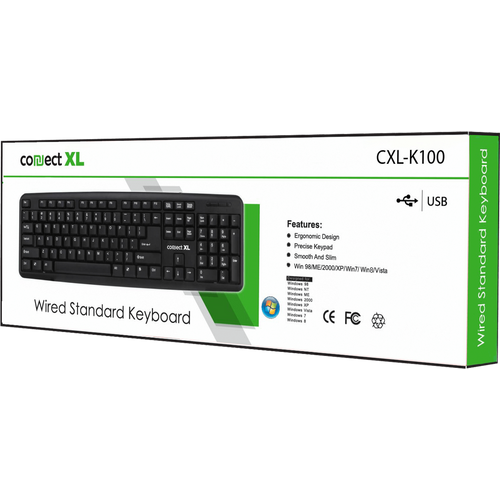 Connect XL Tipkovnica sa Qwerty rasporedom, USB, crna boja - CXL-K100 slika 8