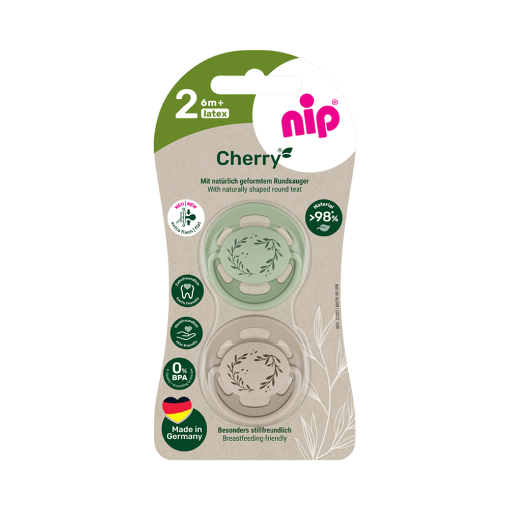 nip® Duda varalica Cherry 6m+ (veličina 2) - Latex, 2kom Zelena/Bež slika 1