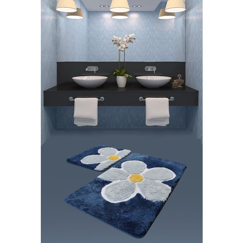 Flower - Blue Multicolor Acrylic Bathmat Set (2 Pieces) slika 1
