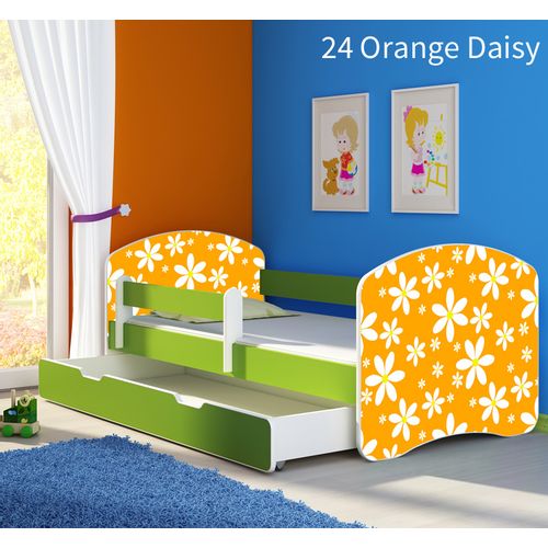 Dječji krevet ACMA s motivom, bočna zelena + ladica 180x80 cm 24-orange-daisy slika 1