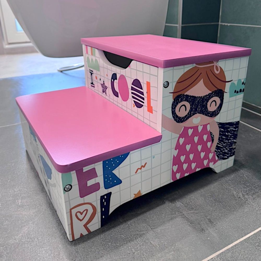 Kinder Home Drvena multifunkcionalna Stepenik stolčica Super Girl slika 5