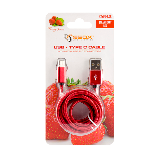 SBOX kabel USB->TYPE C M/M 1,5M fruity crveni slika 4