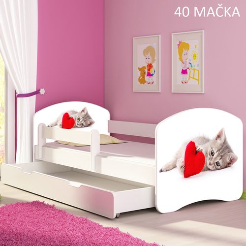 Dječji krevet ACMA s motivom, bočna bijela + ladica 180x80 cm - 40 Mačka slika 1