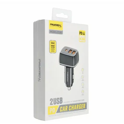 PAVAREAL auto punjač Type C PD 20W + 2x USB 4.8A PA-CC65 crni slika 5