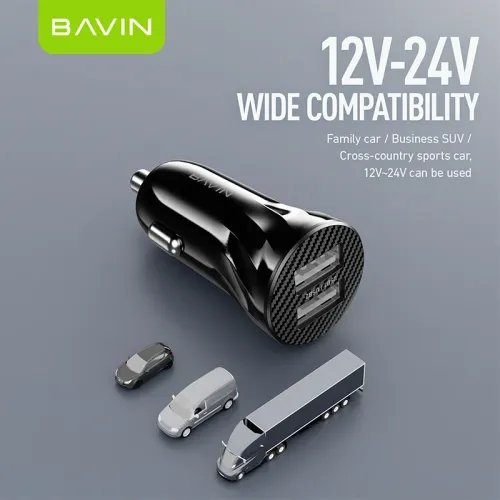 Bavin Auto punjač 2xUSB + kabl Type-C crna slika 2