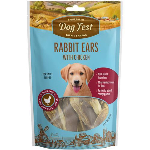 Dog Fest Rabbit Ears With Chicken, poslastica za štence, zečje uši s piletinom, 90 g slika 1