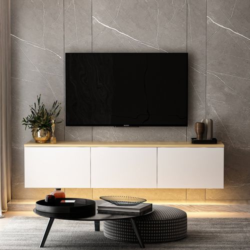 Hanah Home Neon - White v2 Beli TV stalak od hrastovog drveta slika 6