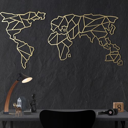 Wallity Metalna zidna dekoracija, World Map XL - Gold slika 1