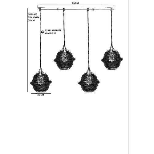 Merkür 4 Lü Sıralı Siyah Sarkıt Black Chandelier slika 4