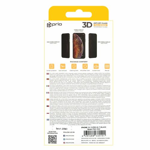 Prio 3D Anti-Spy kaljeno staklo za iPhone 14/13 /13 Pro crno slika 2