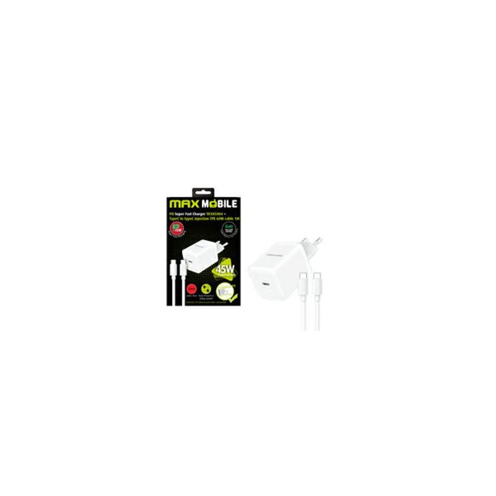 MAXMOBILE KUĆNI PUNJAČ PD SUPER FAST CHARGE SET 2U1 TYPE C+KABEL,TR385004 Gan45W slika 2
