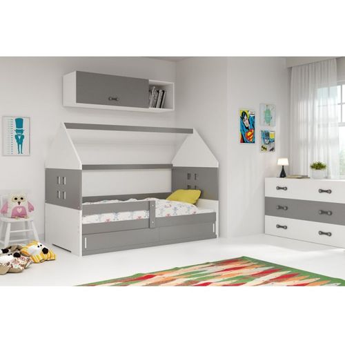 Drveni dečiji krevet Domi 1 sa prostorom za odlaganje - 160x80 cm - sivi - beli slika 1