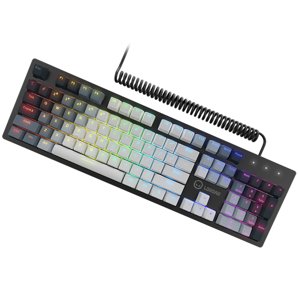 LORGAR Azar 514, Mehanička igračka tastatura, RGB pozadinsko osvjetljenje, 1680000 varijacija boja, 18 režima, broj tastera: 104, 50M klikova, linearni Dream prekidači, kabl do 3.4m, ABS plastika + metal, magnetski poklopac, 450*136*39mm, 1.17kg, bijela, EN raspored slika 3