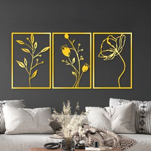 Wallity Metalna zidna dekoracija Golden Triple Flowers 3