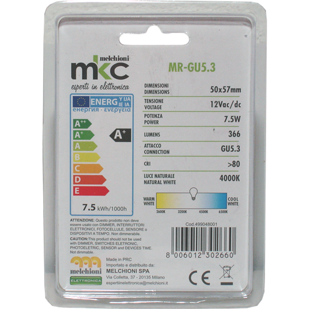 MKC Sijalica, LED 7.5W, 4000K,12V DC, prirodno bijela svjetlost - LED MR1638 GU5.3/7.5W-N slika 3
