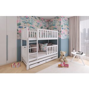 Drveni dječji krevet na kat Lea s tri kreveta i ladicom - bijeli - 160/180*80 cm