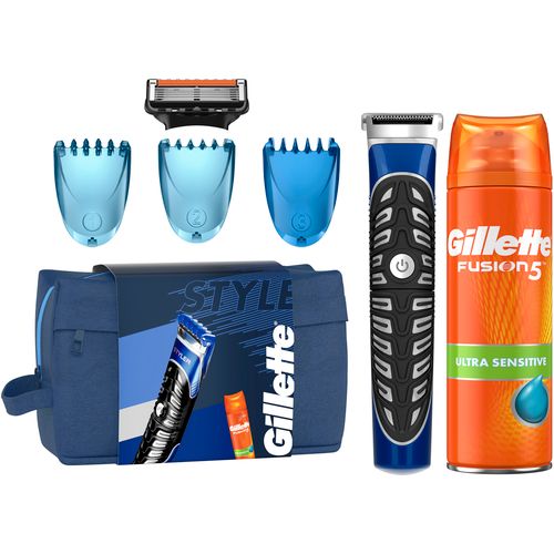 Gillette Poklon paket Styler Trimer & Gel za brijanje 200 ml + kozmetička torbica slika 1