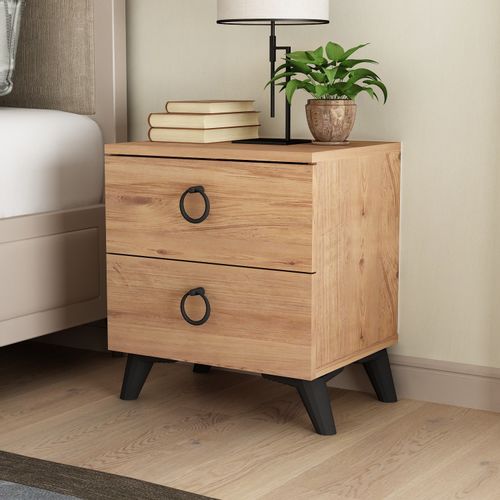 Artes - Noćni stočić Black Nightstand, Atlantic Pine/Beli Atlantic Pine slika 1