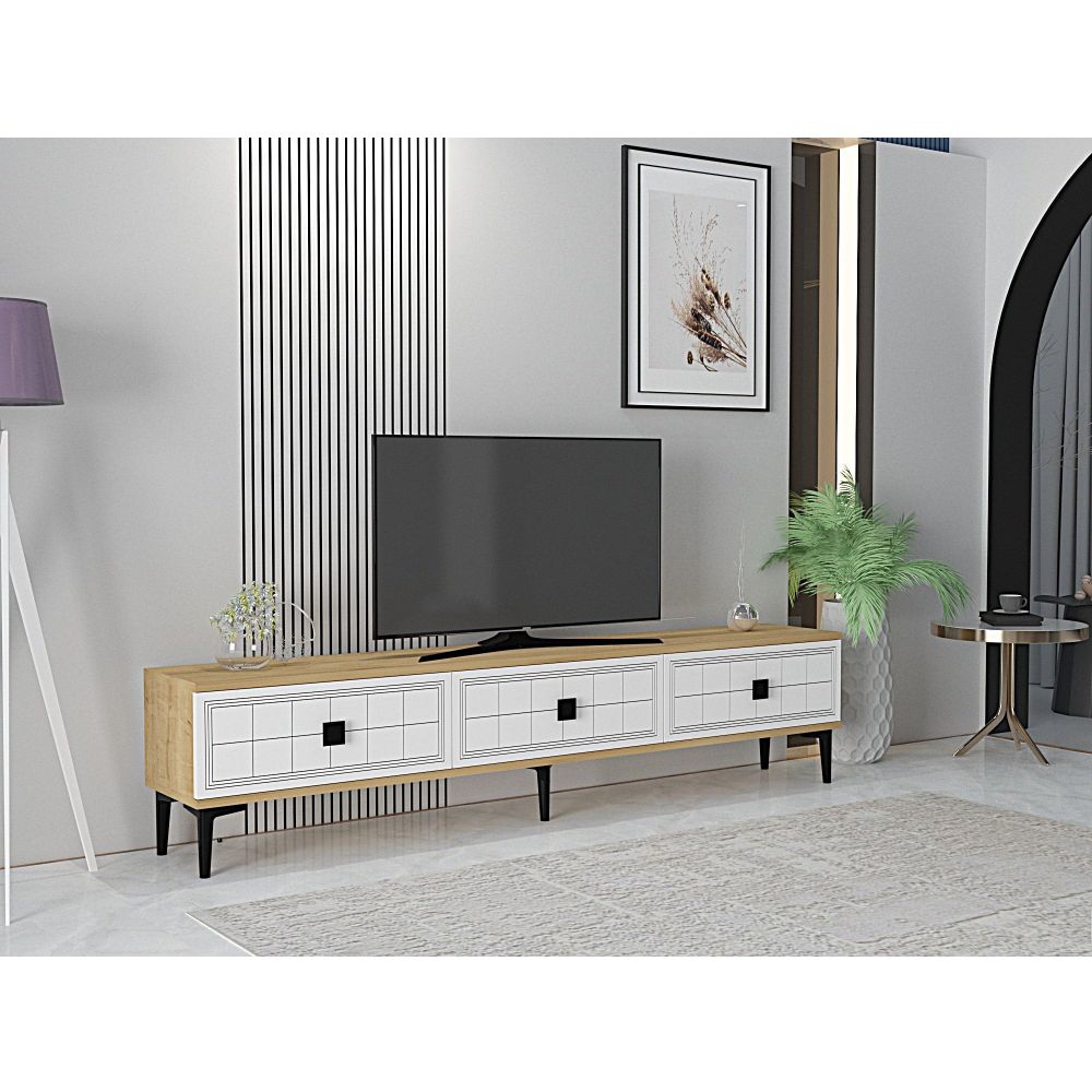 TV Stalak Yuka 180 - Saphirni Hrast i Bijela slika 2