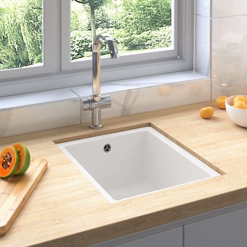 Kuhinjski sudoper s otvorom protiv prelijevanja bijeli granitni slika 1