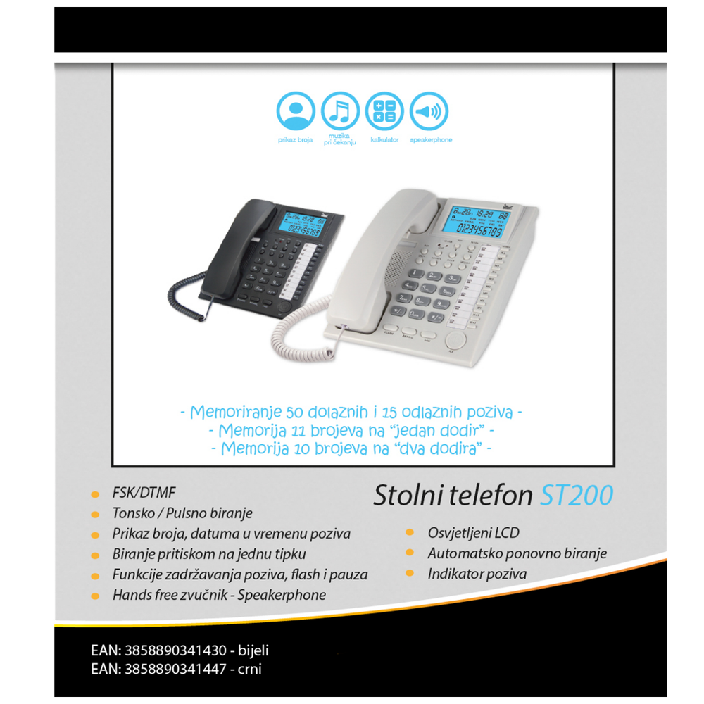 MeanIT Telefon analogni, stolni, LCD zaslon, crni - ST200 Black slika 2