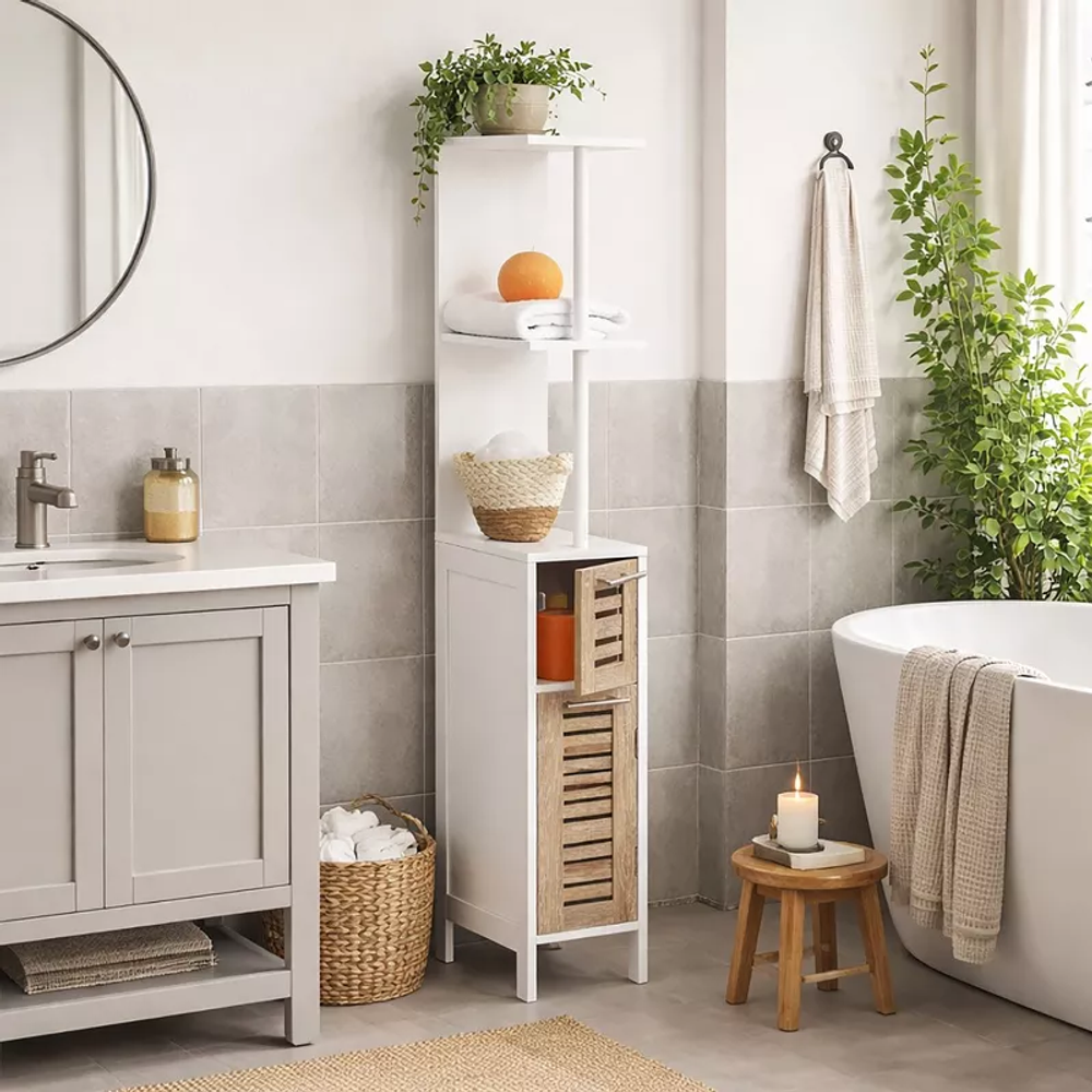 Tendance kupaonski ormarić sa vratima i policama Stockholm bijeli 130x30x18 cm MDF slika 4