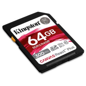Kingston SDR2/64GB 64GB SDXC, Canvas React Plus, Professional, Class 10 UHS-II U3 V90, Up to 300MB/s read and 260MB/s write, for Full HD/2K/4K/8K