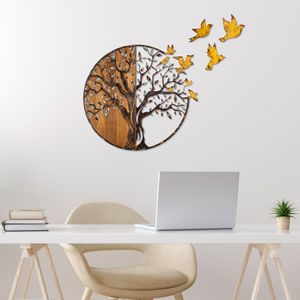 Tree And Birds - 322-A Multicolor Decorative Wooden Wall Accessory