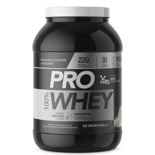 100% PRO WHEY 908GR BASIC SUPPLEMENTS -  Ice Cream Vanilla slika 1