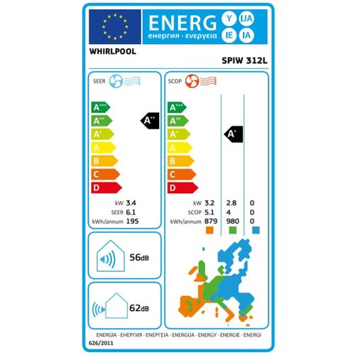 Whirlpool SPIW 312L klima uređaj INVERTER, 12000 BTU, do -15C slika 3