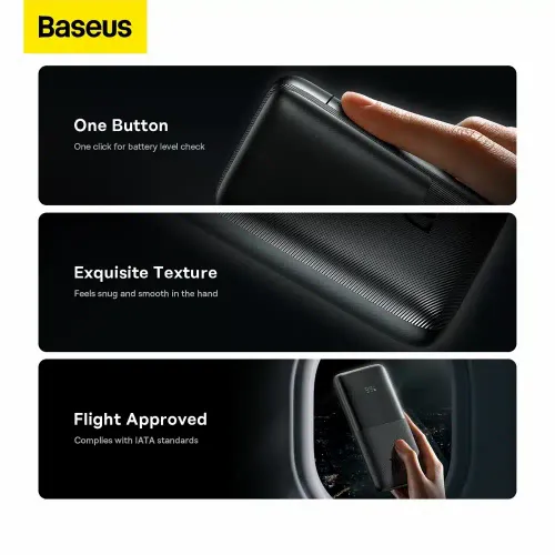 BASEUS powerbank 10.000 mAh + USB A na tip C PD QC3.0 3A 20W PPBD040201 crni slika 2