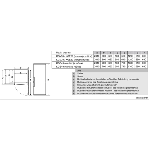 Bosch kombinirani hladnjak KGE49AICA slika 7