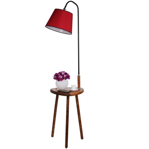 Demet Sehbalı Ahşap Lambader Ceviz Pramit Kırmızı Abajurlu Walnut Floor Lamp slika 4
