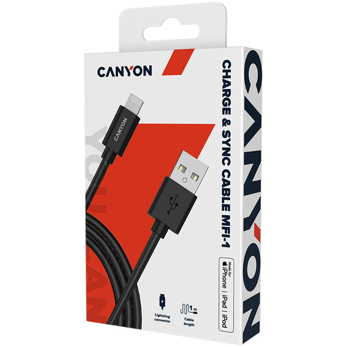 CANYON MFI-1 CNS-MFICAB01B Ultra-kompaktni MFI kabel, certificiran od strane Applea, duljina 1 m, 2,8 mm, crna boja slika 3