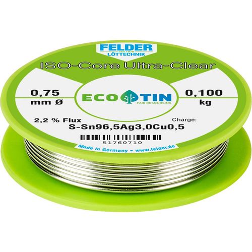 Felder Löttechnik ISO-Core ''Ultra Clear'' SAC305 lemna žica svitak  Sn96,5Ag3Cu0,5  0.100 kg 0.75 mm slika 2