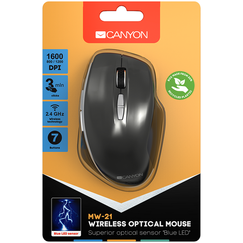 CANYON Canyon 2.4 GHz Wireless mouse,with 7 buttons, DPI 800/1200/1600, Battery:AAA*2pcs,Dark gray72*117*41mm 0.075kg slika 4