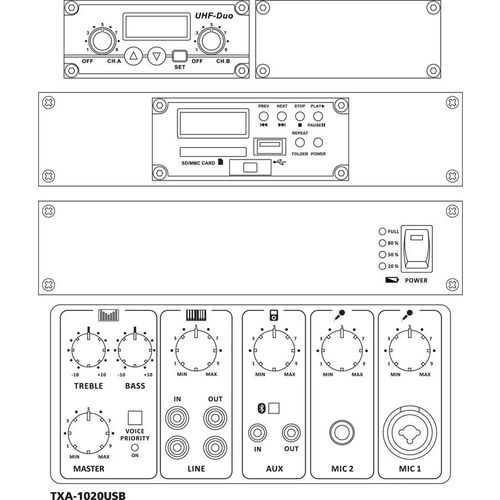 Monacor TXA-1020USB prijenosni zvučnik, prijenosni pa zvučnik 25 cm 10 palac pogon na punjivu bateriju , strujni pogon 1 St. slika 2