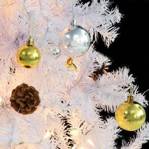 Umjetno božićno drvce s kuglicama i LED svjetlima bijelo 210 cm slika 17