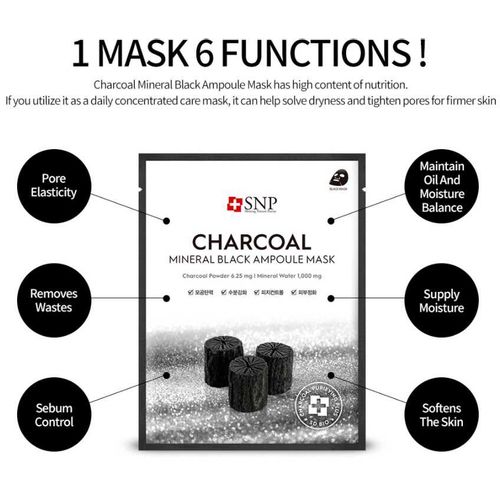 SNP Charcoal Mineral Black Ampoule Mask 25ml za učvršćivanje kože, sužavajući pore slika 4