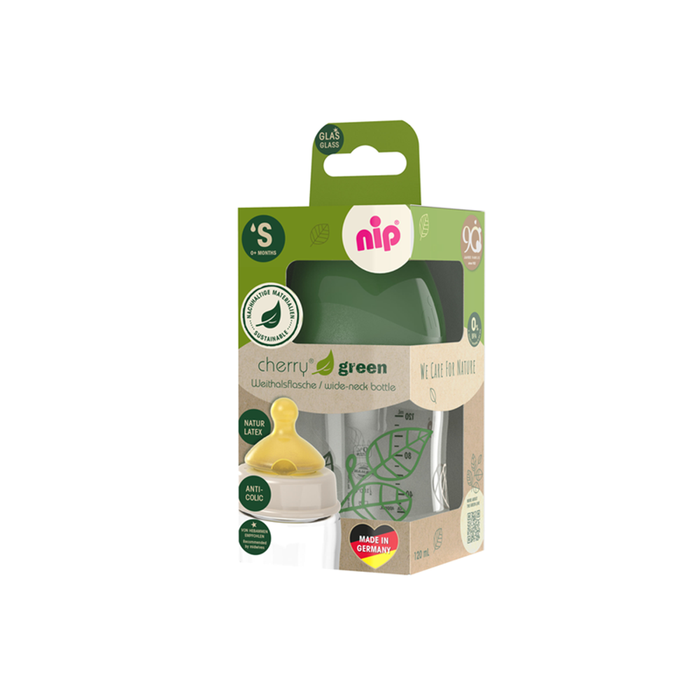 nip® Staklena flašica širokog grla Cherry Green 120ml 0m+, Green slika 4