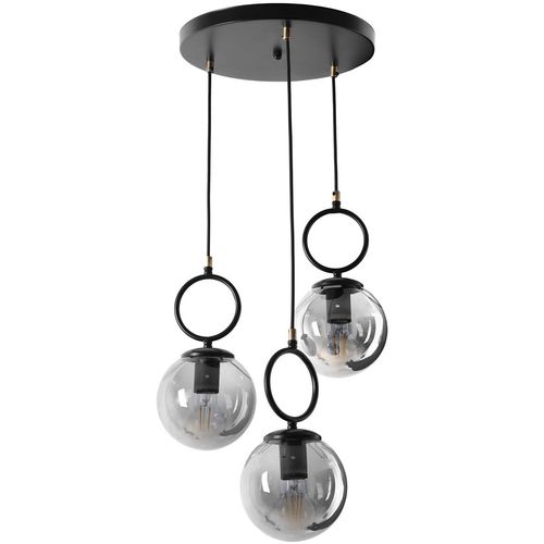 Morino 3 Lü Tepsili Füme Camlı Siyah Sarkıt Black Chandelier slika 2