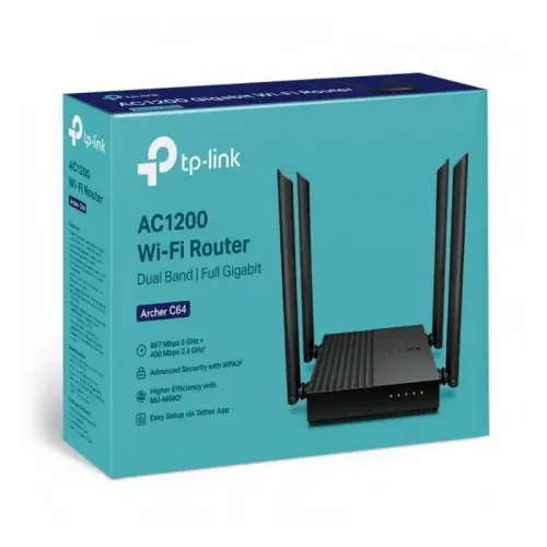 TP-Link Wireless Router Archer C64 AC1200 MU-MIMO 4x ext antena/1WAN/4LAN slika 1