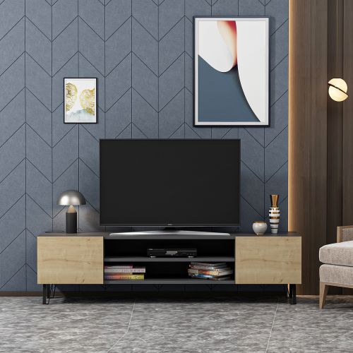 Woody Fashion Polica za TV BLOOM, Bloom - Anthracite, Oak slika 2