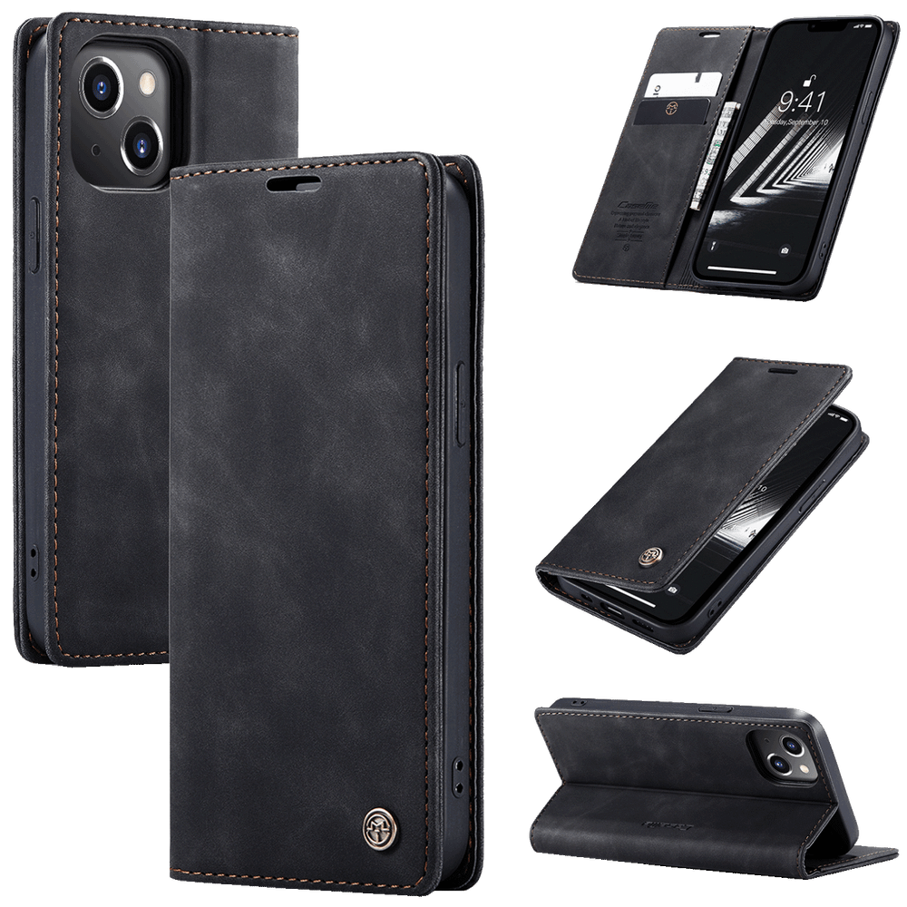 CaseMe Futrola preklopna za iPhone 15, koža, crna - Flip Leather Phone Case iPhone 15 slika 3
